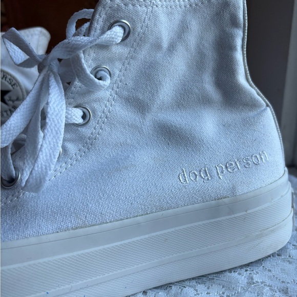 Custom ‘dog person’ Embroidered Converse Women's White HighTop Platform Sneakers - Picture 4 of 13